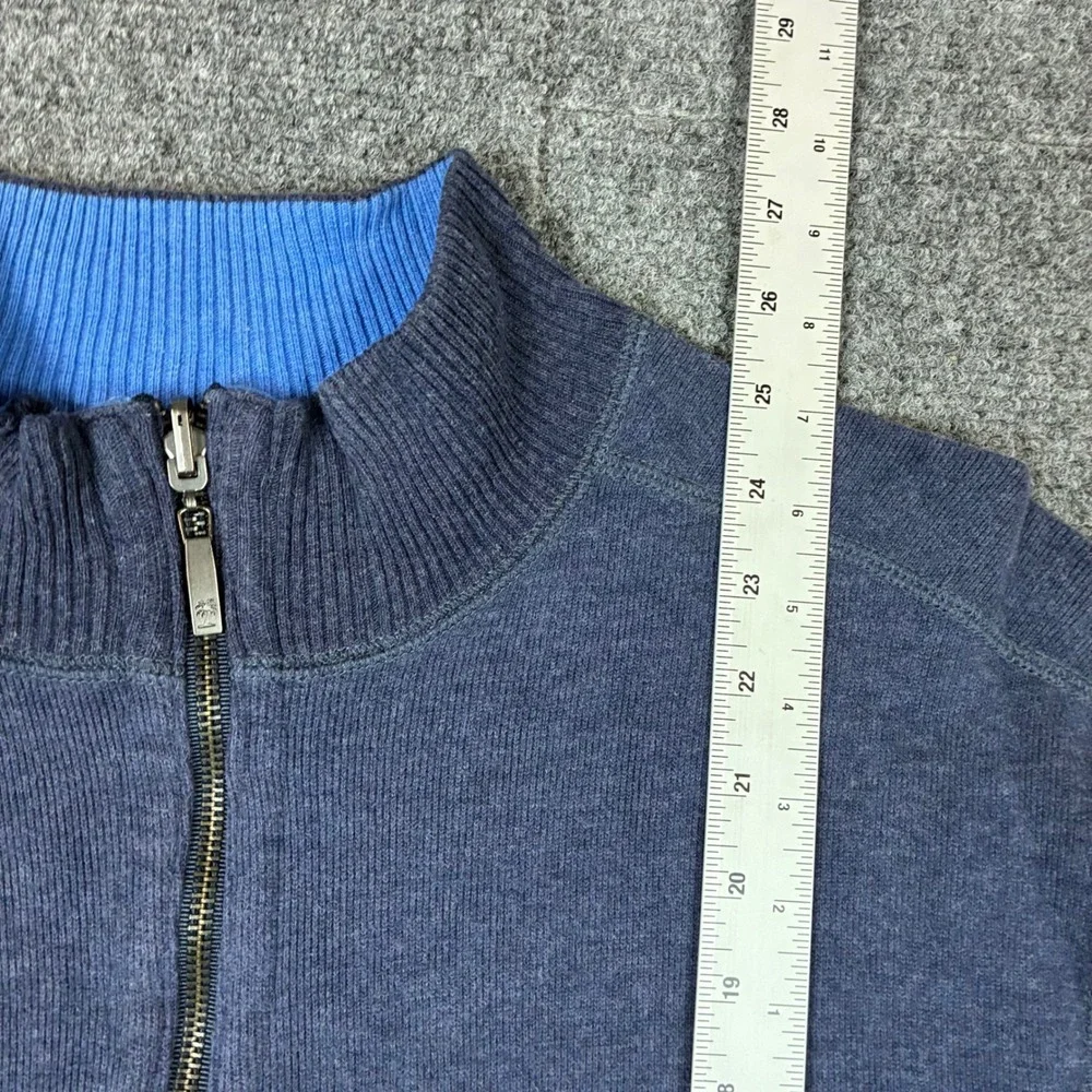VTG Alan Flusser Mens Size Medium Navy Blue Heather Cotton Quarter Zip Sweater